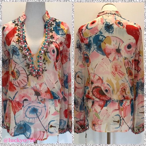Casting Sheer Multi Color Beaded Tunic Sz S - Picture 1 of 8